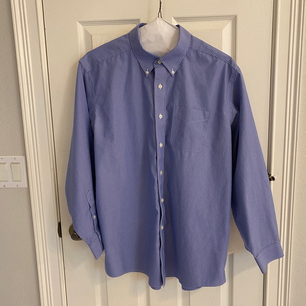 Men’s Blue and White Striped L.L.Bean Dress Shirt
